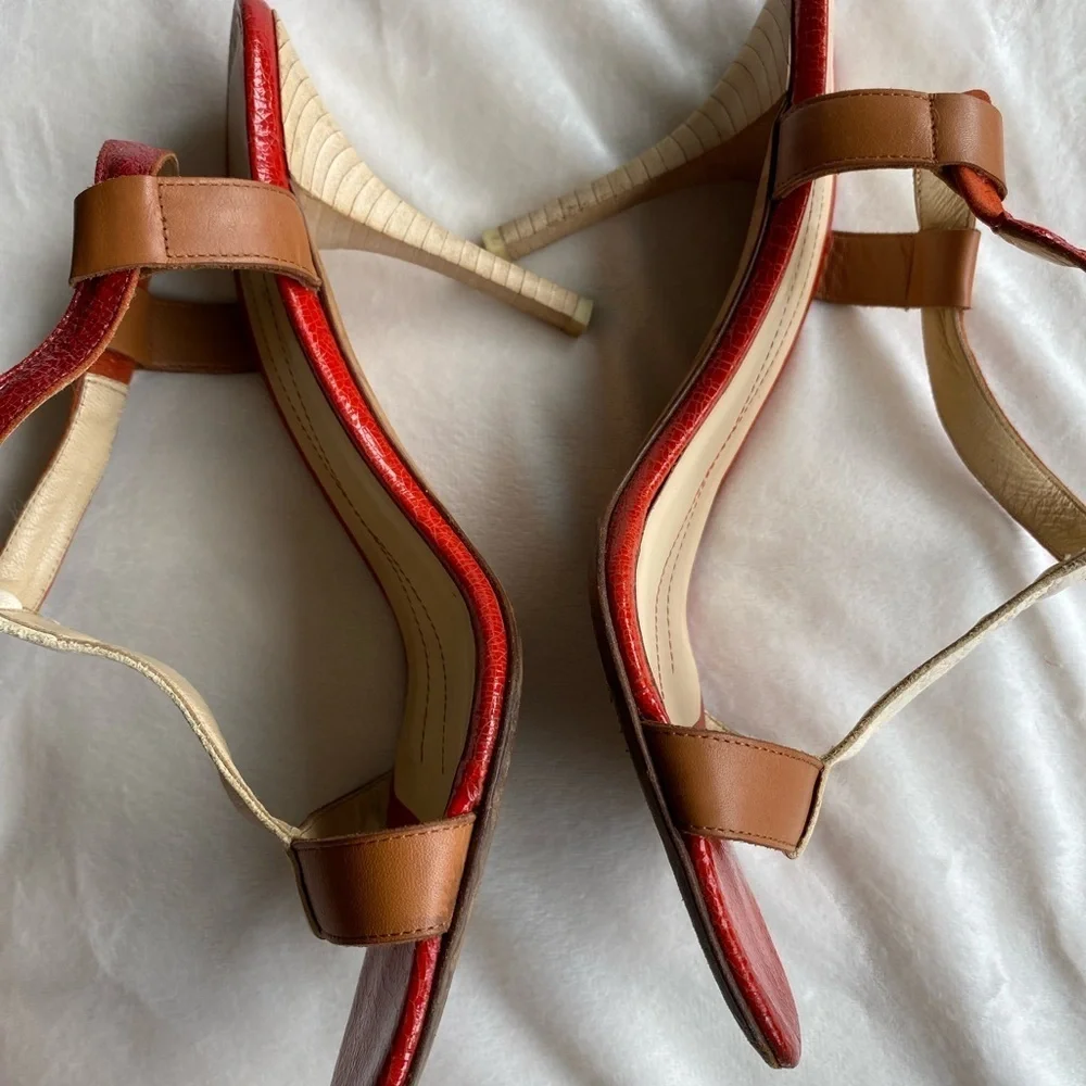 Kate Spade Red and Brown Heels with T-Strap Design - Picture 4 of 14